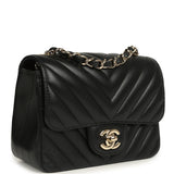 Pre-owned Chanel Mini Chevron Square Flap Bag Black Lambskin Light Gold Hardware - Thumbnail View 2