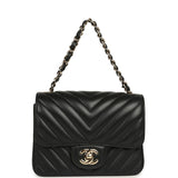 Pre-owned Chanel Mini Chevron Square Flap Bag Black Lambskin Light Gold Hardware - Thumbnail View 7