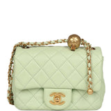 Chanel Mini Square Pearl Crush Flap Bag Light Green Lambskin Antique Gold Hardware - Thumbnail View 1