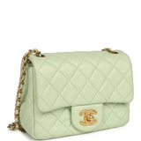 Chanel Mini Square Pearl Crush Flap Bag Light Green Lambskin Antique Gold Hardware - Thumbnail View 2