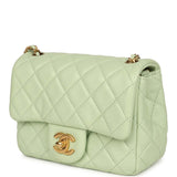 Chanel Mini Square Pearl Crush Flap Bag Light Green Lambskin Antique Gold Hardware - Thumbnail View 5