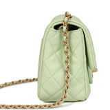 Chanel Mini Square Pearl Crush Flap Bag Light Green Lambskin Antique Gold Hardware - Thumbnail View 3