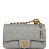 Pre-owned Chanel Mini Pearl Crush Rectangular Flap Bag Grey Lambskin Brushed Gold Hardware - Thumbnail View 1