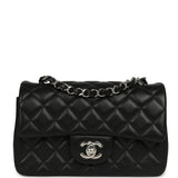 Chanel Mini Classic Rectangular Flap Bag Black Lambskin Silver Hardware - Thumbnail View 1