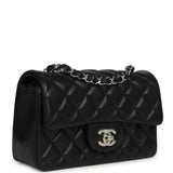 Chanel Mini Classic Rectangular Flap Bag Black Lambskin Silver Hardware - Thumbnail View 2