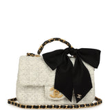 Chanel Mini CC Rectangular Flap Bag with Top Handle White Tweed Brushed Gold Hardware - Thumbnail View 1