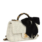 Chanel Mini CC Rectangular Flap Bag with Top Handle White Tweed Brushed Gold Hardware - Thumbnail View 2
