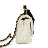 Chanel Mini CC Rectangular Flap Bag with Top Handle White Tweed Brushed Gold Hardware - Thumbnail View 3