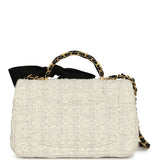 Chanel Mini CC Rectangular Flap Bag with Top Handle White Tweed Brushed Gold Hardware - Thumbnail View 4