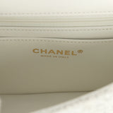 Chanel Mini CC Rectangular Flap Bag with Top Handle White Tweed Brushed Gold Hardware - Thumbnail View 9