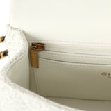 Chanel Mini CC Rectangular Flap Bag with Top Handle White Tweed Brushed Gold Hardware - Thumbnail View 10