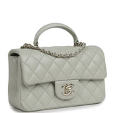 Chanel Mini Classic Rectangular Top Handle Flap Bag Pale Green Lambskin Silver Hardware - Thumbnail View 2