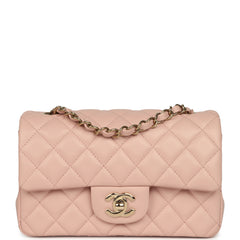 Chanel Mini Classic Rectangular Flap Bag Light Pink Lambskin Light Gold Hardware