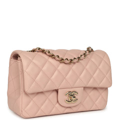 Chanel Mini Classic Rectangular Flap Bag Light Pink Lambskin Light Gold Hardware