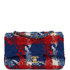 Chanel Mini Classic Rectangular Flap Bag Red, White, Blue Tweed Boucle Gold Hardware