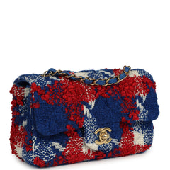 Chanel Mini Classic Rectangular Flap Bag Red, White, Blue Tweed Boucle Gold Hardware