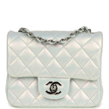 Chanel Mini Classic Square Flap Bag Light Blue Iridescent Calfskin Silver Hardware - Thumbnail View 1