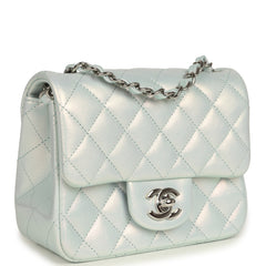 Chanel Mini Classic Square Flap Bag Light Blue Iridescent Calfskin Silver Hardware