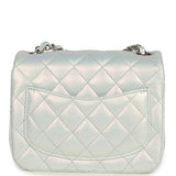 Chanel Mini Classic Square Flap Bag Light Blue Iridescent Calfskin Silver Hardware - Thumbnail View 4