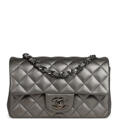 Chanel Mini Classic Rectangular Flap Bag Dark Silver Lambskin Ruthenium Hardware