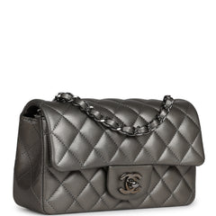Chanel Mini Classic Rectangular Flap Bag Dark Silver Lambskin Ruthenium Hardware