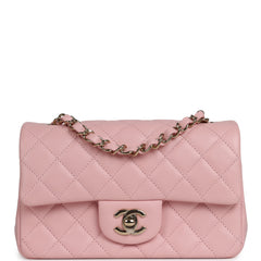Chanel Mini Classic Rectangular Flap Bag Light Pink Lambskin Light Gold Hardware
