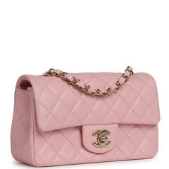 Chanel Mini Classic Rectangular Flap Bag Light Pink Lambskin Light Gold Hardware