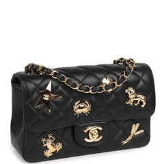 Chanel Mini Classic "Charms" Rectangular Flap Bag Black Lambskin Gold Hardware