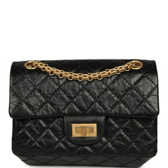 Pre-owned Chanel Mini Reissue 224 2.55 Flap Bag Black Crumpled Aged Calfskin Antique Gold Hardware