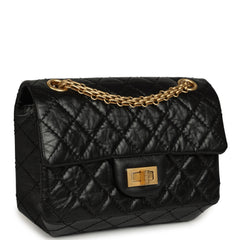 Pre-owned Chanel Mini Reissue 224 2.55 Flap Bag Black Crumpled Aged Calfskin Antique Gold Hardware