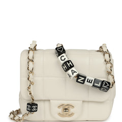 Chanel Monacoco Mini Square Flap Bag White Lambskin Light Gold Hardware