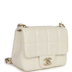 Chanel Monacoco Mini Square Flap Bag White Lambskin Light Gold Hardware