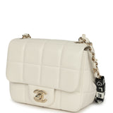 Chanel Monacoco Mini Square Flap Bag White Lambskin Light Gold Hardware - Thumbnail View 5