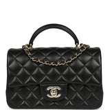 Chanel Mini Classic Rectangular Top Handle Flap Bag Black Lambskin Light Gold Hardware - Thumbnail View 1