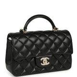 Chanel Mini Classic Rectangular Top Handle Flap Bag Black Lambskin Light Gold Hardware - Thumbnail View 2
