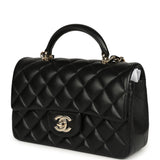 Chanel Mini Classic Rectangular Top Handle Flap Bag Black Lambskin Light Gold Hardware - Thumbnail View 5