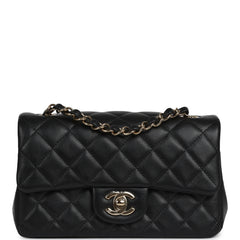 Chanel Mini Classic Rectangular Flap Bag Black Lambskin Light Gold Hardware