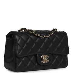 Chanel Mini Classic Rectangular Flap Bag Black Lambskin Light Gold Hardware