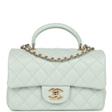 Chanel Mini Classic Rectangular Top Handle Flap Bag Light Blue Lambskin Light Gold Hardware - Thumbnail View 1