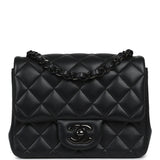 Pre-owned Chanel Mini Classic Square Flap Bag So Black Lambskin Black Hardware - Thumbnail View 2