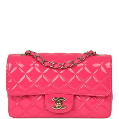 Pre-owned Chanel Mini Classic Rectangular Flap Bag Hot Pink Patent Gold Hardware