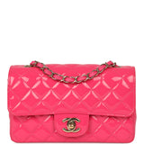 Pre-owned Chanel Mini Classic Rectangular Flap Bag Hot Pink Patent Gold Hardware - Thumbnail View 1