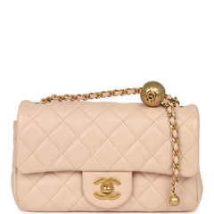 Pre-owned Chanel Mini Pearl Crush Rectangular Flap Bag Light Pink Lambskin Brushed Gold Hardware