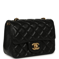 Chanel Mini Square Pearl Crush Flap Bag Black Lambskin Antique Gold Hardware
