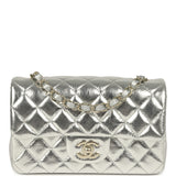 Chanel Mini Classic Rectangular Flap Bag Silver Metallic Crumpled Calfskin Light Gold Hardware - Thumbnail View 1