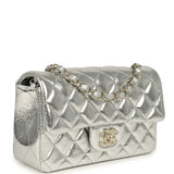 Chanel Mini Classic Rectangular Flap Bag Silver Metallic Crumpled Calfskin Light Gold Hardware - Thumbnail View 2