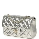 Chanel Mini Classic Rectangular Flap Bag Silver Metallic Crumpled Calfskin Light Gold Hardware - Thumbnail View 5