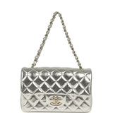Chanel Mini Classic Rectangular Flap Bag Silver Metallic Crumpled Calfskin Light Gold Hardware - Thumbnail View 7