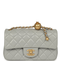 Pre-owned Chanel Mini Pearl Crush Rectangular Flap Bag Grey Lambskin Brushed Gold Hardware