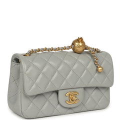 Pre-owned Chanel Mini Pearl Crush Rectangular Flap Bag Grey Lambskin Brushed Gold Hardware